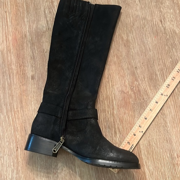 DONALD J PLINER “BOLE” BLACK SUEDED LEATHER WAXED TALL MOTO RIDING BOOTS SIZE 8M - Picture 9 of 11